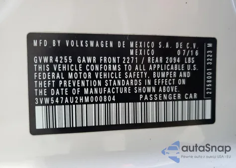 2017 Volkswagen Gti Sport from USA, damaged, VIN 3VW547AU2HM000804